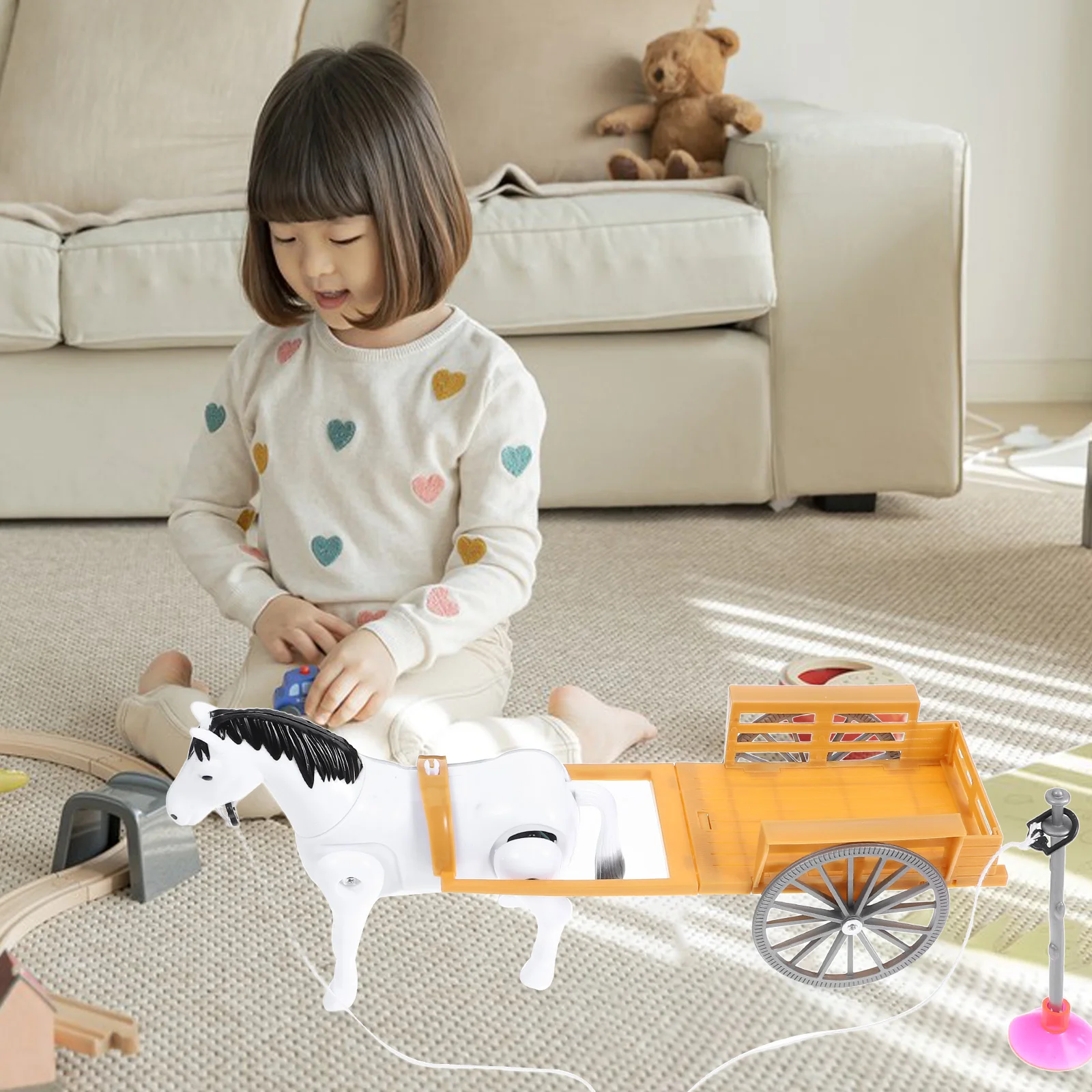 Jouets de cheval et chariot rotatifs en plastique révoltés pour enfants, jouets électriques miniatures, puzzle de Noël, 2 pièces