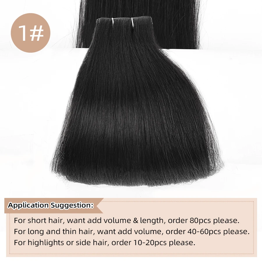 K.S WIGS-Cinta de inyección en extensiones de cabello humano, Invisible, atado a mano, trama de piel de PU, cinta virgen Ins, Color negro, cabello