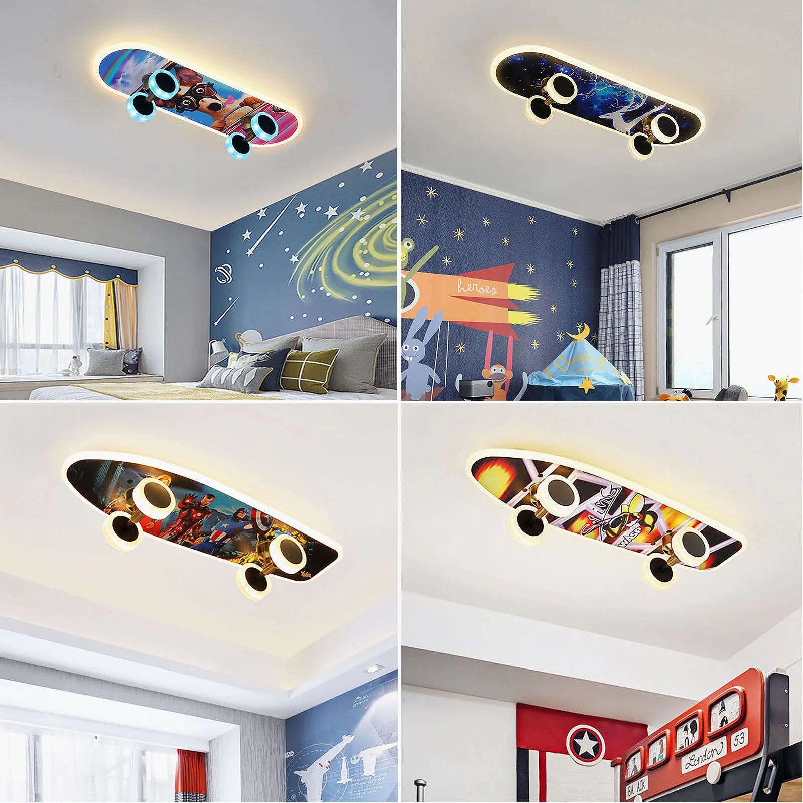 

Children Room Skateboard Ceiling Light Dimmable with Remote, Modern Ceiling Lamp, RGB Color Change for Boys Bedroom Decoration