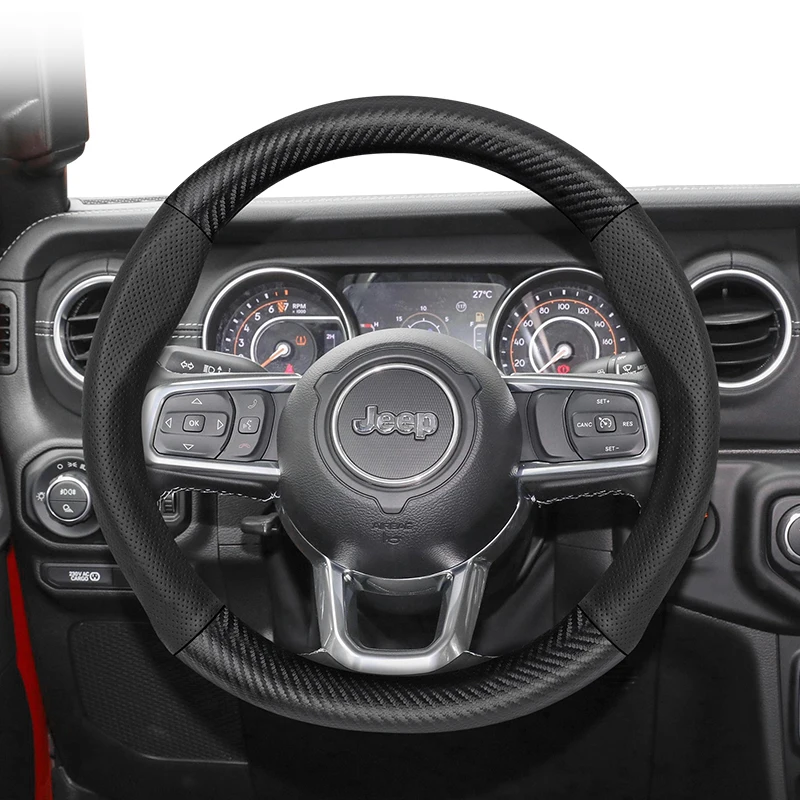 

Для Jeep текстура углеродного волокна перфорированный кожаный чехол на руль компас Wrangler Jk Jl Renegade Grand Cherokee аксессуары
