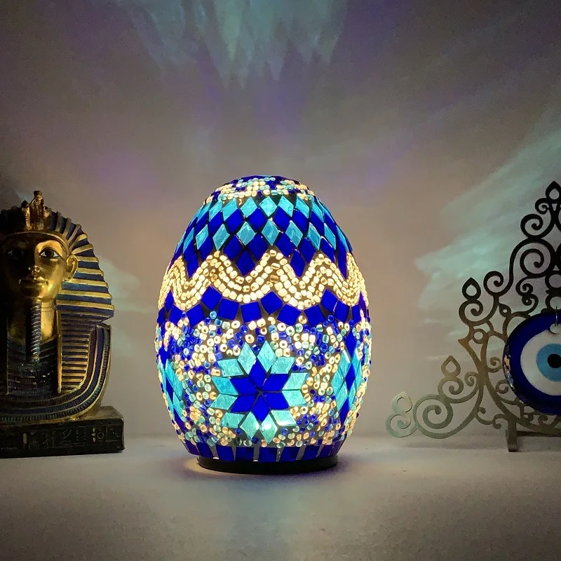

DIY Turkish Mosaic Egg Table Lamp Mediterranean Handmade Rechargeable Battery Night Lights Living Room Decor Bedroom Desk Lamps