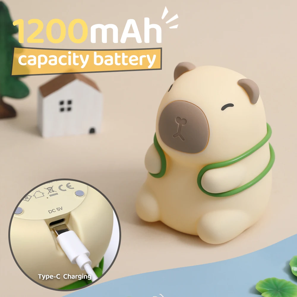 Capybara Cute Night Light Silicone Lamp 7 Colors Dimming Nursery Bedroom light for Kids USB Rechargeable Touch Lamp Decor Gift