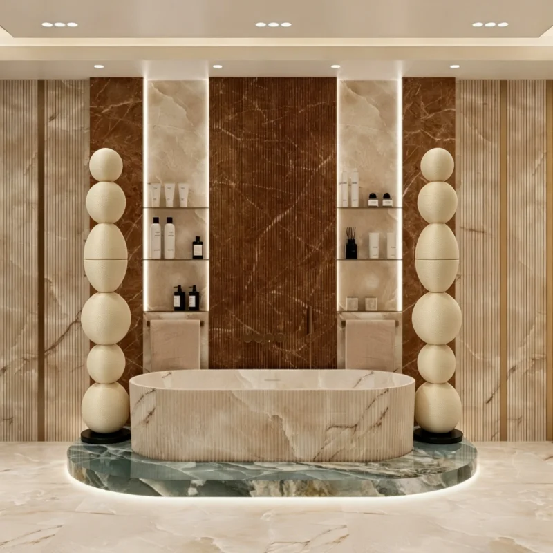 Modern Abstract Stacked Sphere Floor Sculpture Luxury Weaving Textured Standing for Contemporary Interiors