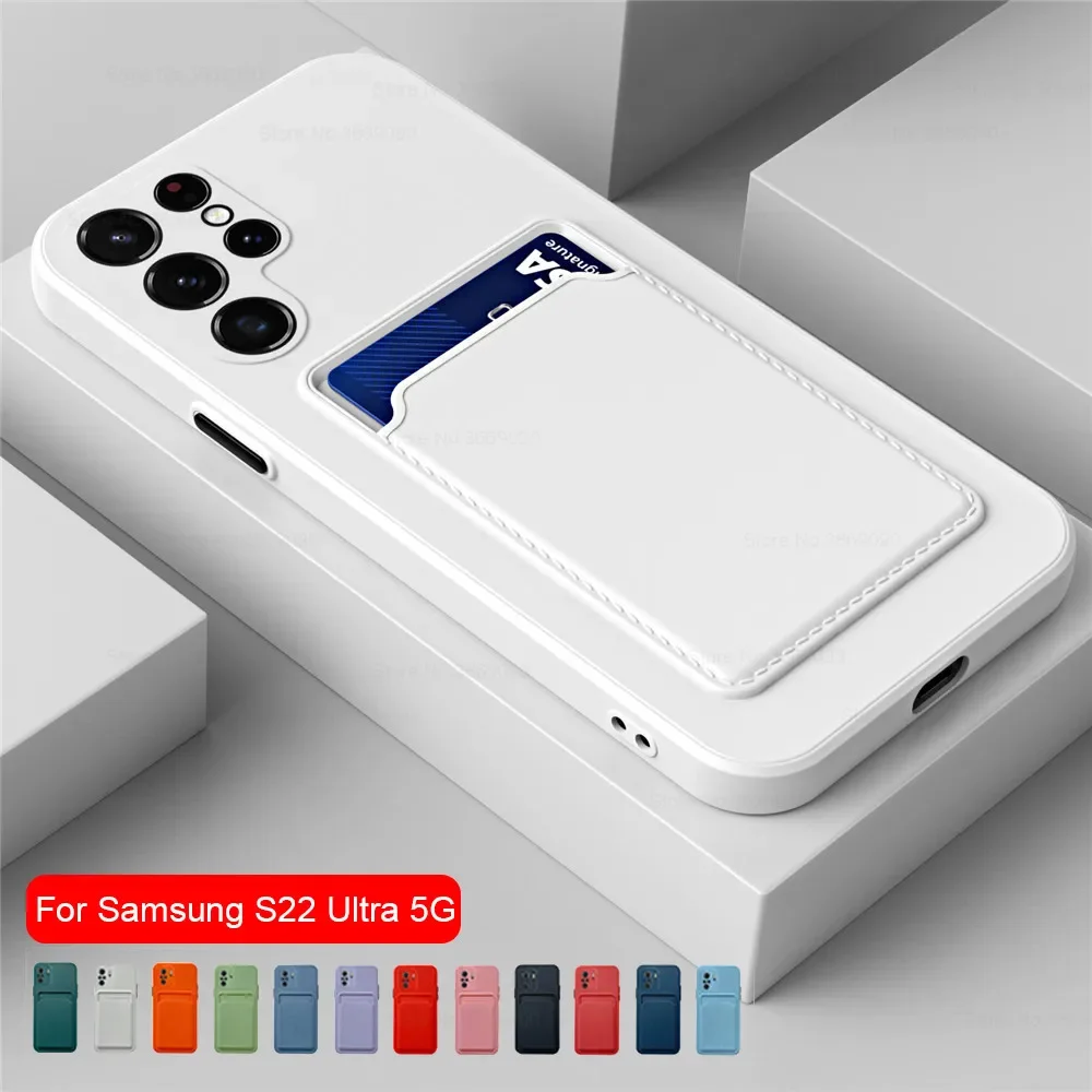 Soft Silicone Shockproof Case para Samsung, titular do slot para cartão, Square Case, Ultra Plus, S22 Ultra, S22Ultra, S22Plus