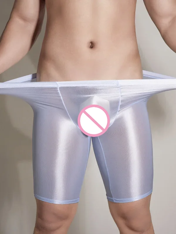 

2024 new sexy high waisted oil glossy silky smooth skin friendly leggings Men's high elastic ultra thin breathe shorts O4S7