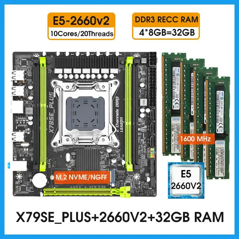 New! X79SE PLUS Office Assistant motherboard kit xeon E5 2660 V2 LGA2011 CPU and 4*8GB=32GB 1600mhz ddr3 RECC Memory Set