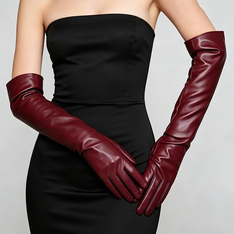 49cm Women Faux Leather PU Long Opera Gloves Elegant Formal Evening Party Prom Cosplay Stage Performance Tight Solid