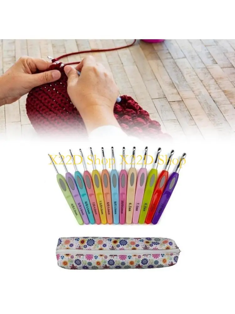 

X22D 13Pcs Crochet Hook, Metal Crochet Needle for Crocheting Yarns, Ergonomic Handle Crochet Hook Set, Crochet Needle Set