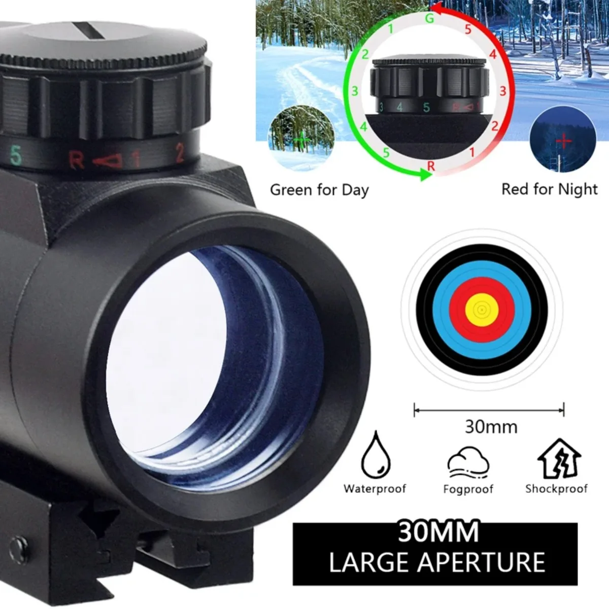 التكتيكية Riflescope 1X30 1x40 البصريات الأحمر الأخضر نقطة البصر منعكس 4 شبكاني المجسم كوليماتور نقطة ل 20 مللي متر 11 مللي متر السكك الحديدية Ar15 M4