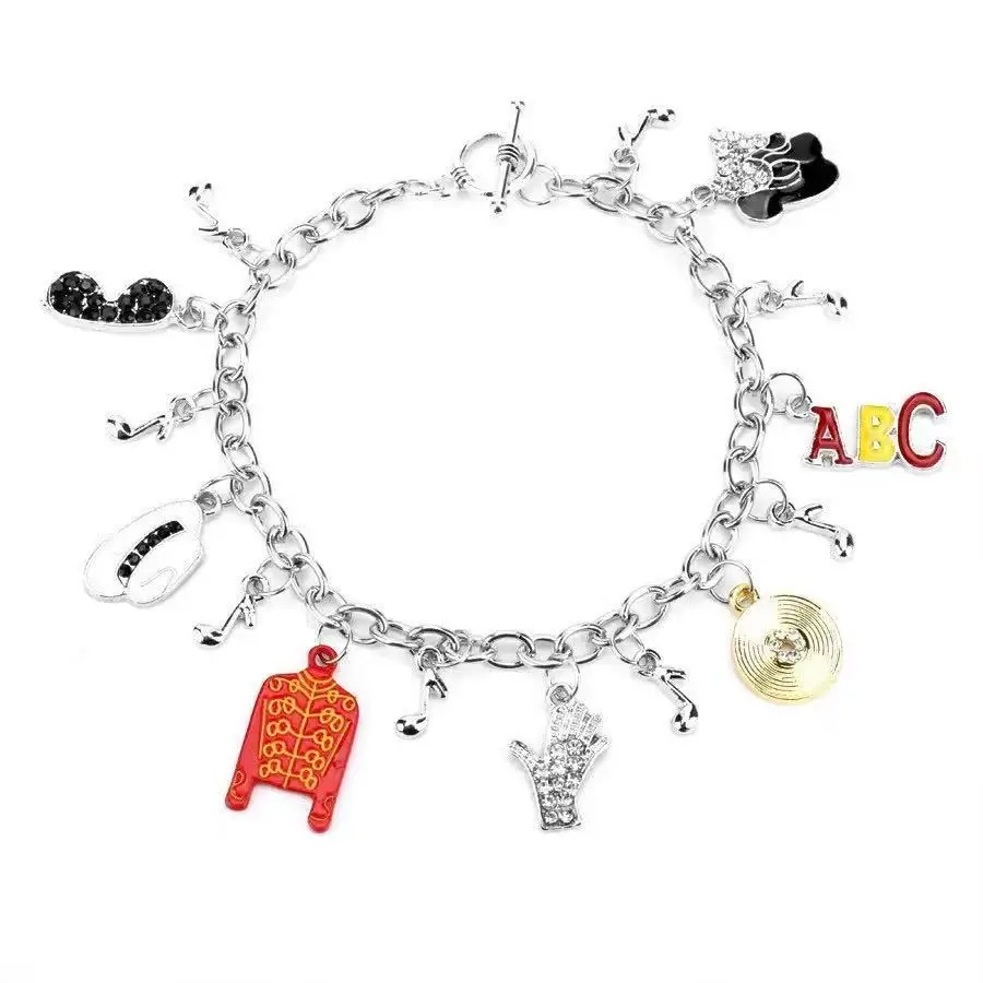 MJ King of Pop Artist Singer Michael Jackson BAD Necklace Bracelet Rock Roll Everlasting Classic MJ Pendant For Men Women Gift