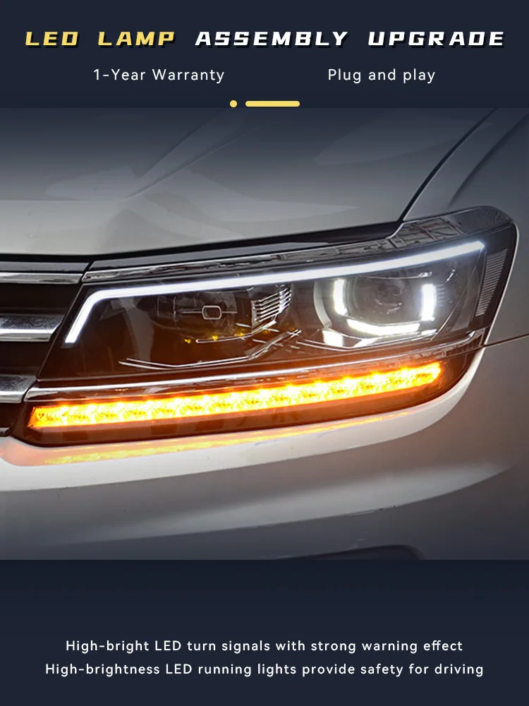 Car Styling For VW Volkswagen 2017-2021 Tiguan L Front Lamp DRL Headlight Turn Signal Highlight LED Bulbs Projector Lens Auto