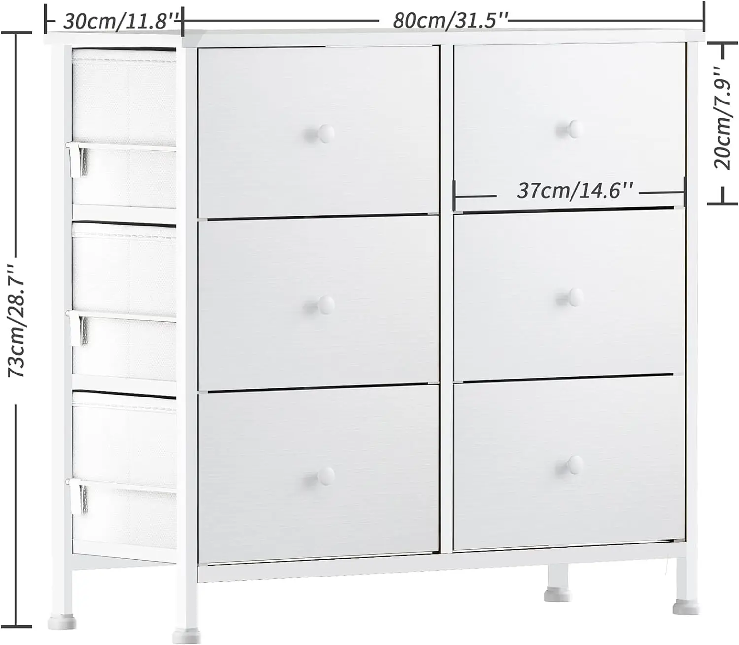 Commode blanche pour chambre à coucher 6 MELOrganizers, tour de coffre de rangement en tissu, petites commodes