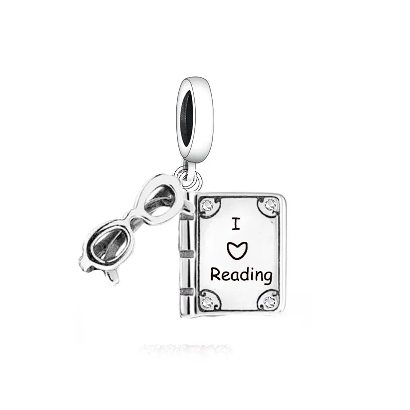 Fit Original Pan Charms Bracelet 925 Silver Book Glasses I Love Reading For Making Back To School Student Berloque