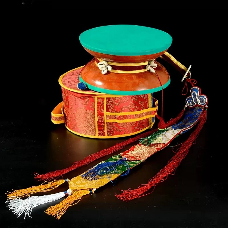 Tambour à main Chod tibétain bouddhiste, instrument rituel traditionnel Damaru fait à la main pour la méditation