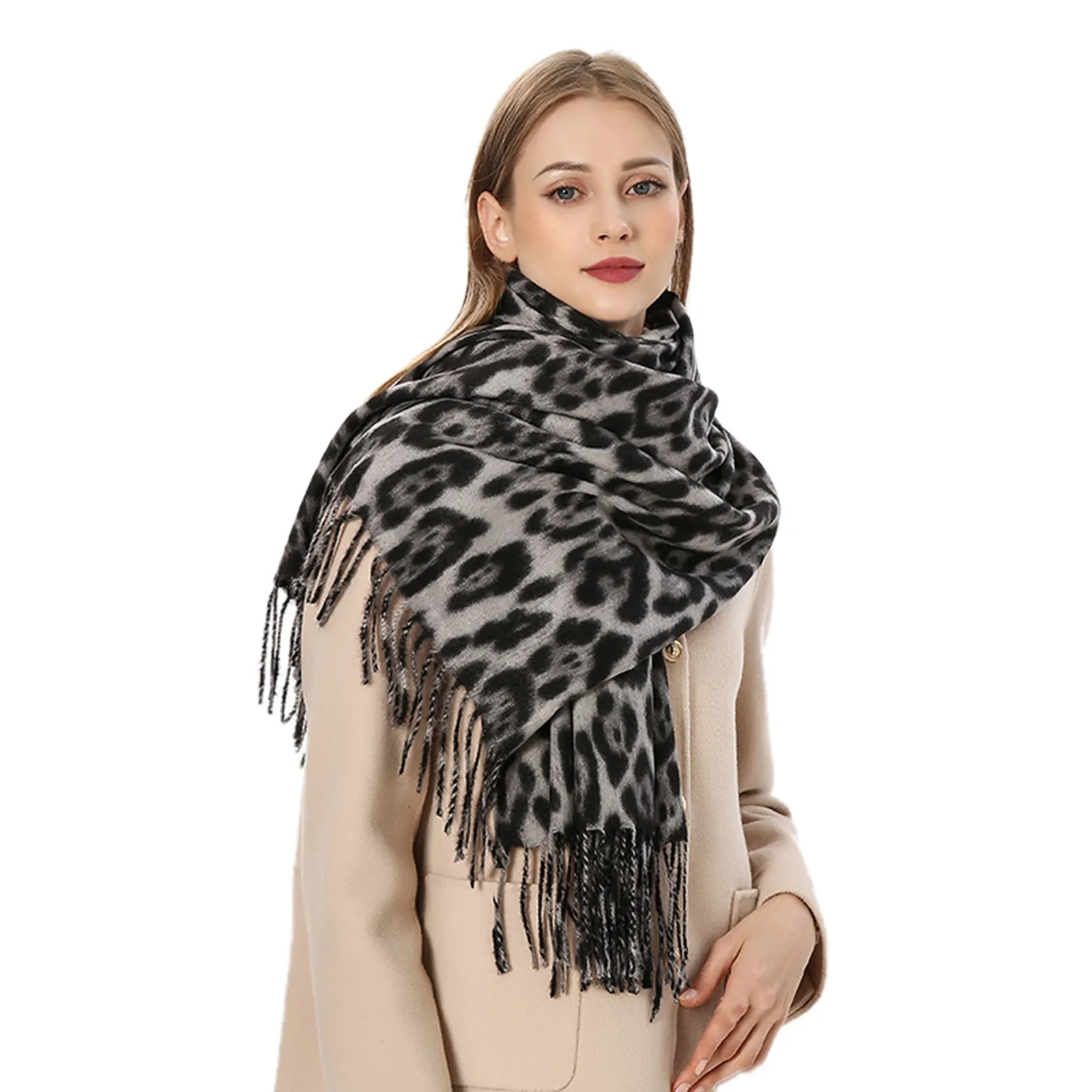 Autumn Winter Classic Leopard Scarf for Women Tassel Warm Scarves Soft Shawl Winter Warm Wrap New Multi-function Windproof Warm