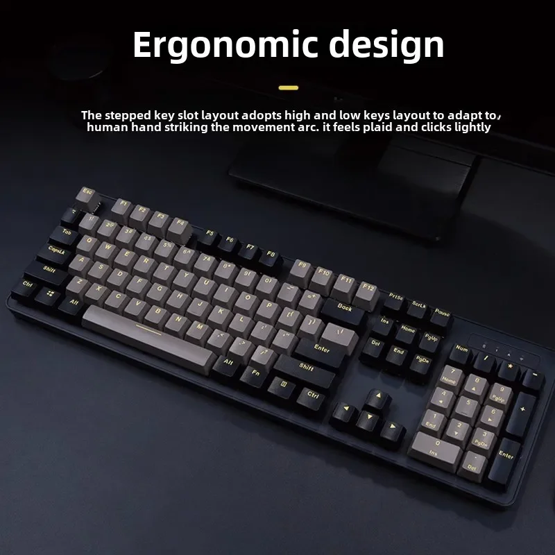 Graphite Wired Mechanical Keyboard Computer Games Typing Office Full Key No Punch 104 Key USB Port Metal Blue LED Backlight