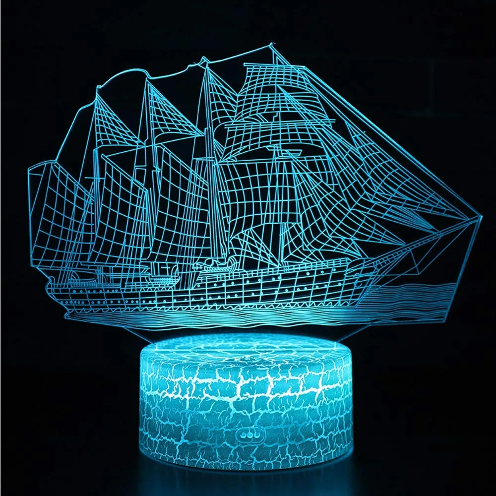 

Nighdn Sea Boat 3D Night Light LED Desk Table Lamp 16 Color Changing with Remote Control Home Child Bedroom Decor Holiday Gifts