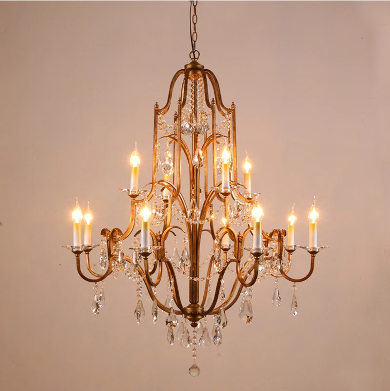 Phube Vintage Französischer Kerzenleuchter mit Antik-Goldrahmen, Prisma-Schliff, Tropfenförmiger Kristall-Deckenleuchte für Esszimmer und Foyer – Detail 5