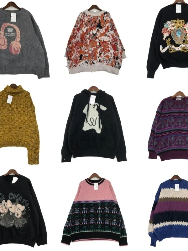 

Винтажный уличный шерстяной свитер, теплый зимний свитер в уличном стиле, мужской свитер с круглым вырезом, вязаный, с мультяшной вышивкой