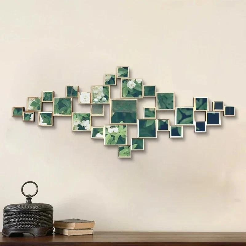 A splicing wall-mounted mirror creative fashion combination decorative sofa background wall living room luxury entrance mirror