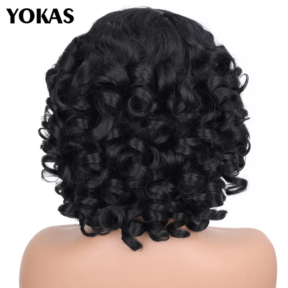 Short Afro Kinky Curly Wig Synthetic Pink Blonde Black White For Women Weave Loose Fluffy Wavy Short Blond Natural Looking YOKAS