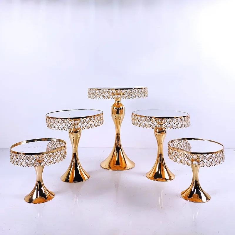 Dessert Display Stand Birthday Party Anniversary Golden High-foot Set Cake Wedding Cupcake Iron Tray Round Tea Event Decoration