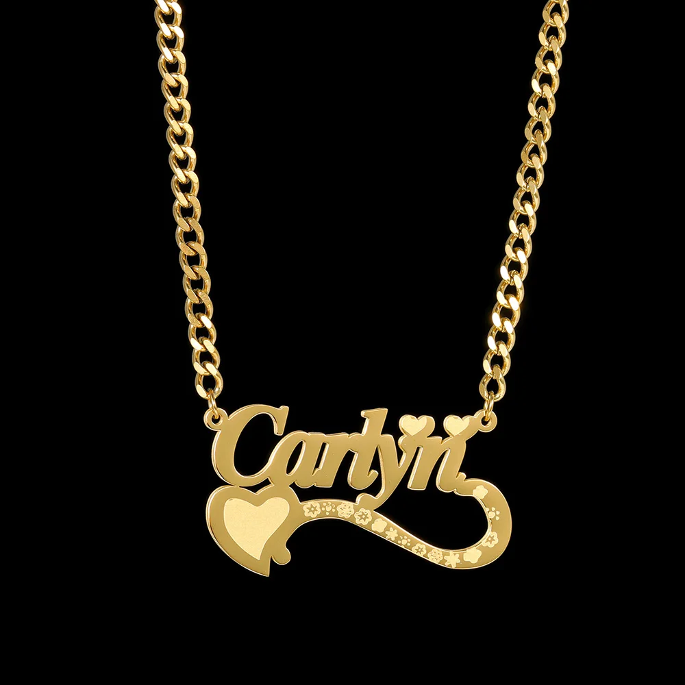 Diamon Personalized Custom Name Necklace Stainless Steel Jewelry Bottom Heart White Plating Cuban Chain for Women Jewelry Gift