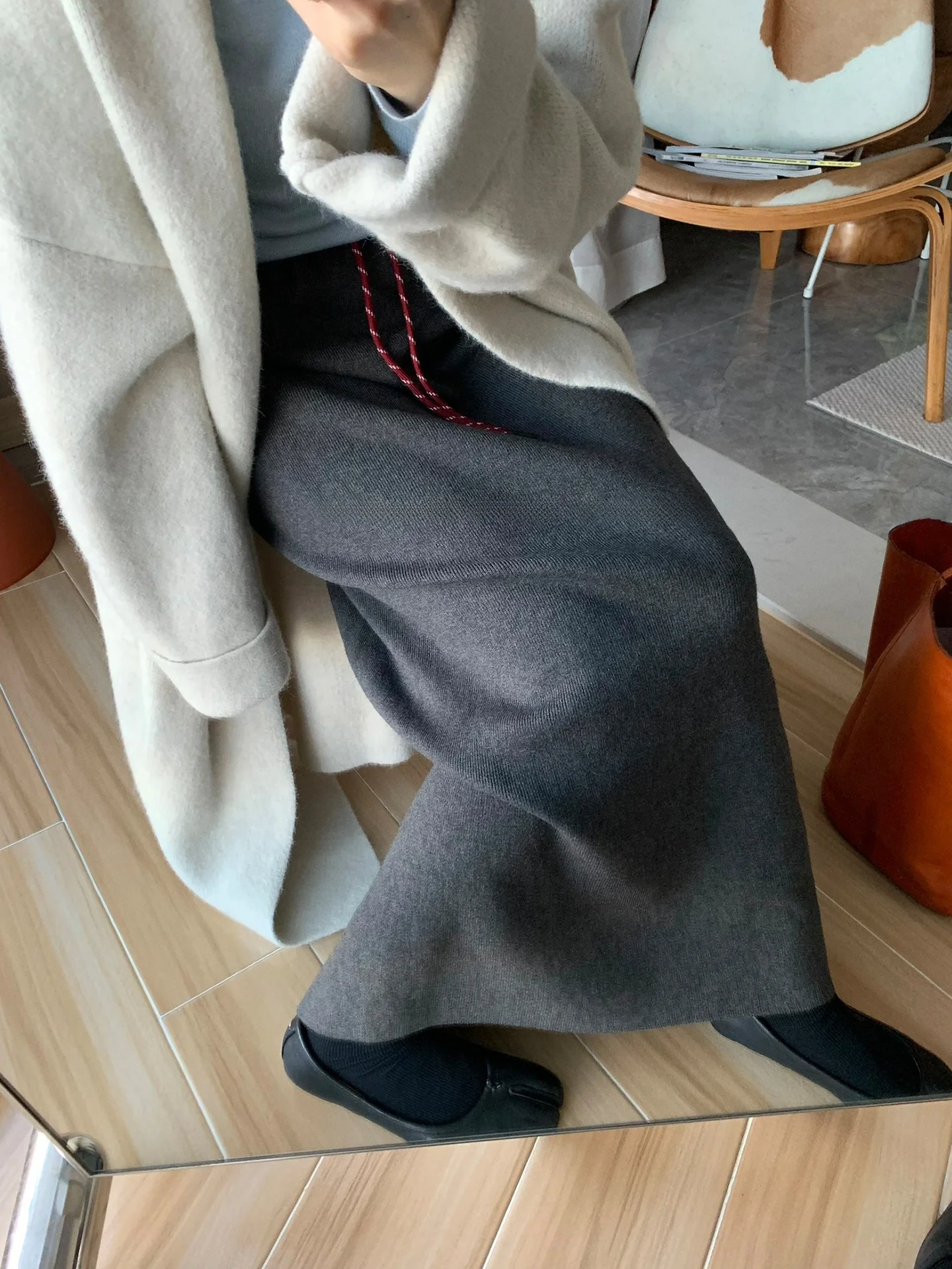 

Emily Clud Recommended Knitted High Waist Straight Cut Midi Skirt with Dstring Autumn Winter Women's Faion Split Ba