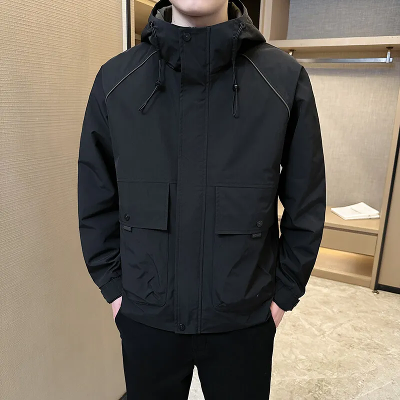 

Весенняя повседневная рабочая одежда для активного отдыха: мужская ветрозащитная куртка с капюшоном, удлиненная, приталенная, для молодежи, для путешествий, бренд Faion