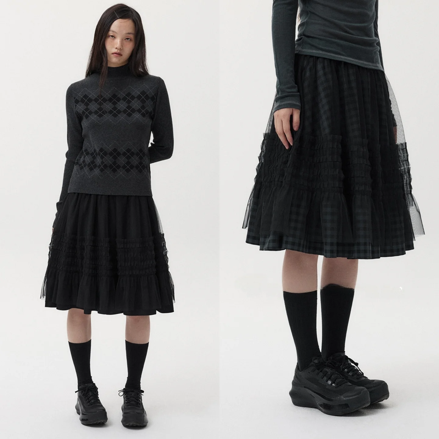 

Корейская стильная сетчатая юбка-полусолнце с эластичной талией, универсальная, стройнящая, для повседневной носки, женская модная весенняя коллекция