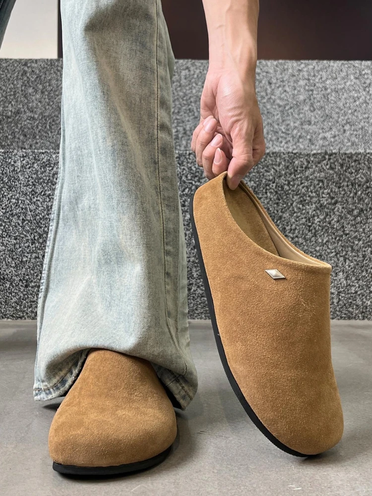 

Удобные слипоны 2025 f, мужские повседневные сандалии без шнуровки в стиле ретро с носком, осенние тапочки без шнуровки, резиновые тапочки на низком каблуке...