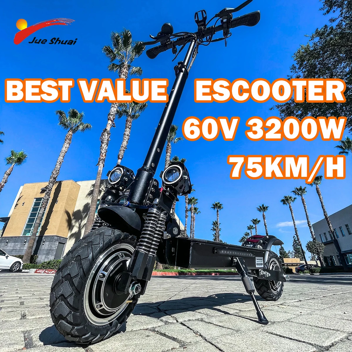 Electric Scooter 60V 3200W Dual Motor 75km/h Max Speed 23Ah Battery 70km Range All Terrain 10