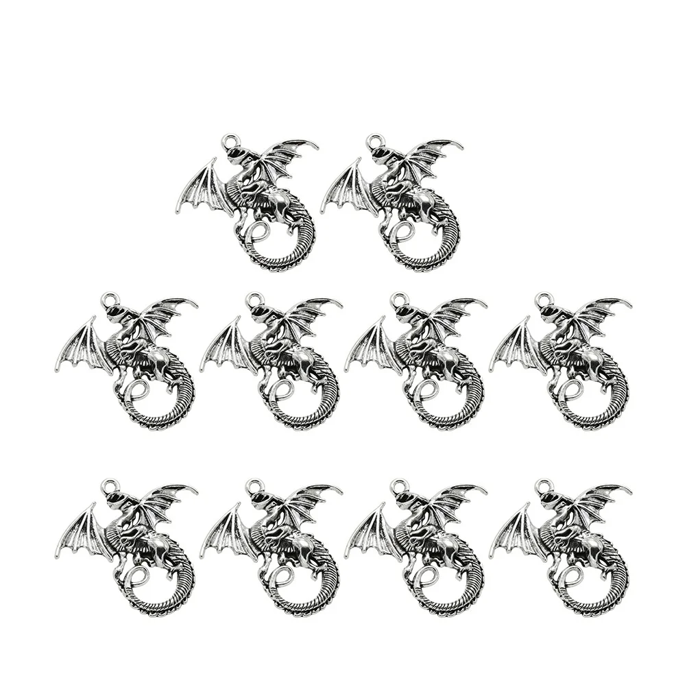 

10Pcs Alloy Dragon Pendants Charms Silver Jewelry Making DIY Necklace Bracelet Keychain Decorative Charms