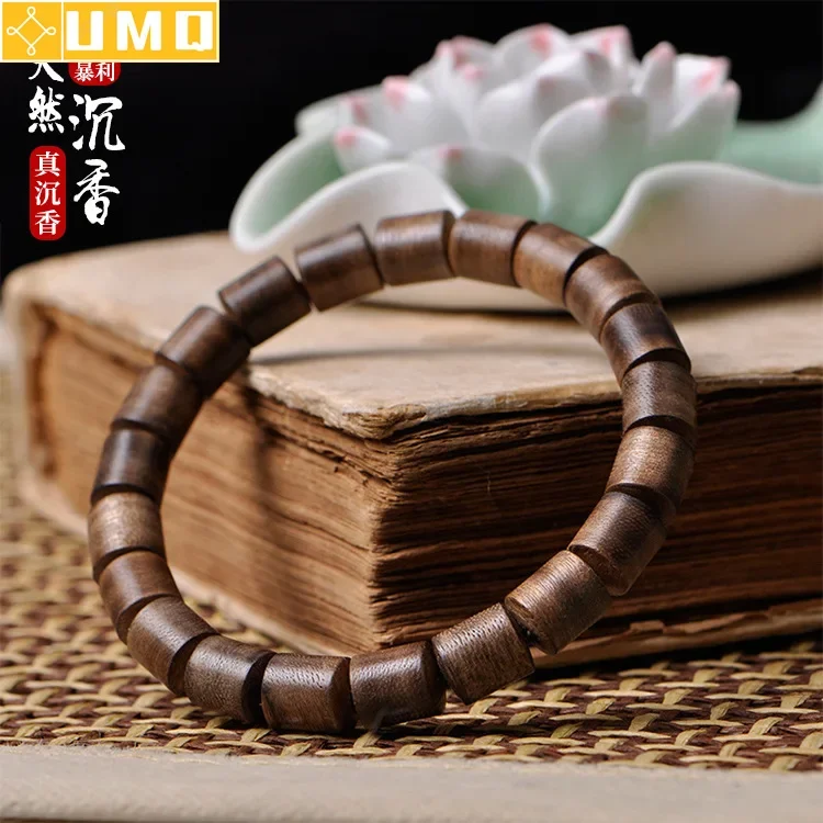 

High-grade Agarwood Buddha 8*9mm Beads Bracelets for Men Women Buddhism Handmade Jewelry Stretch Barrels Beaded Wooden Bangle