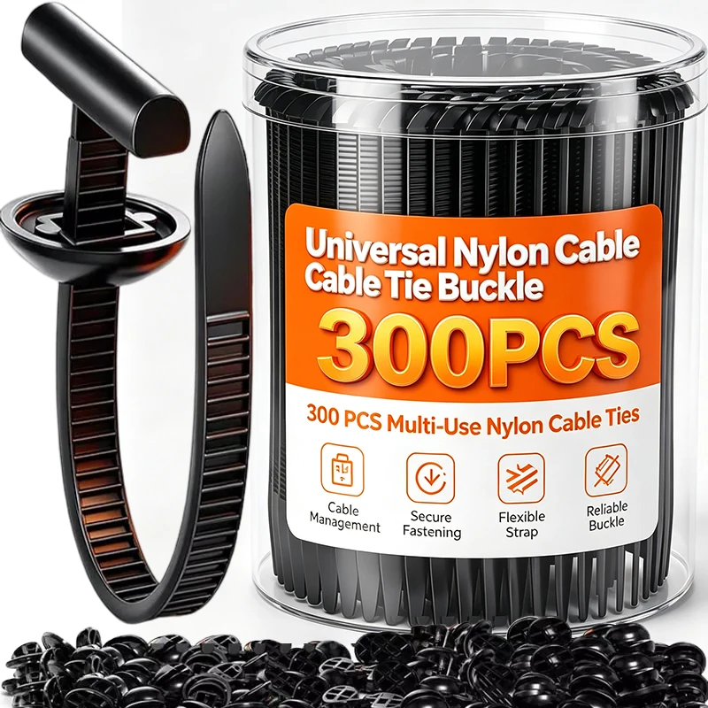 300/1set Self-locking Universal Nylon Cable Tie Buckle Heavy Duty Zip Ties with Pin Button Tool Car Daily Repair Fastening Strap