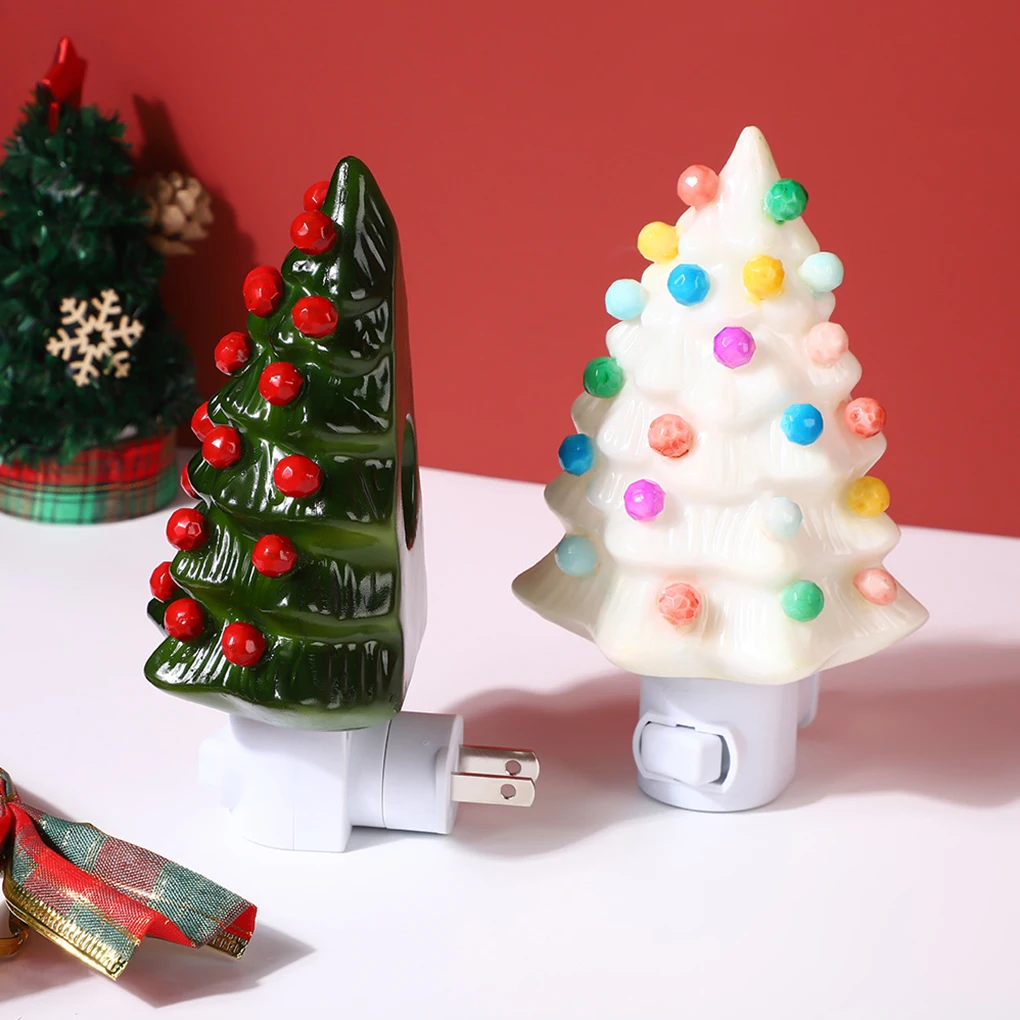 Luz nocturna de árbol de Navidad de resina, lámpara de noche de árbol de Navidad de cerámica de dos colores, Mini lámpara de noche de árbol de Navidad