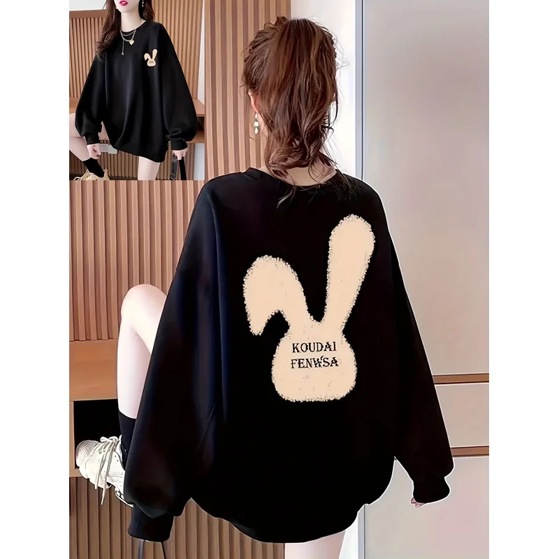 New autumn and winter animal print round neck sweatshirt for men and women students, Korean style loose-fitting couple's jacket