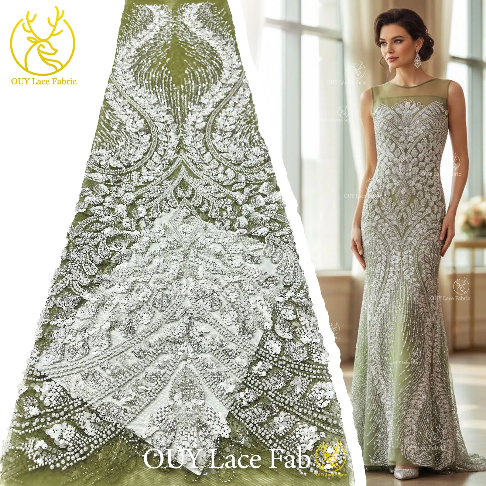 

Gorgeous African Nigerian Style Beaded Lace High End Luxury French Sequins Mesh Lace Fabric Women Party Evening Dress 5 Yards