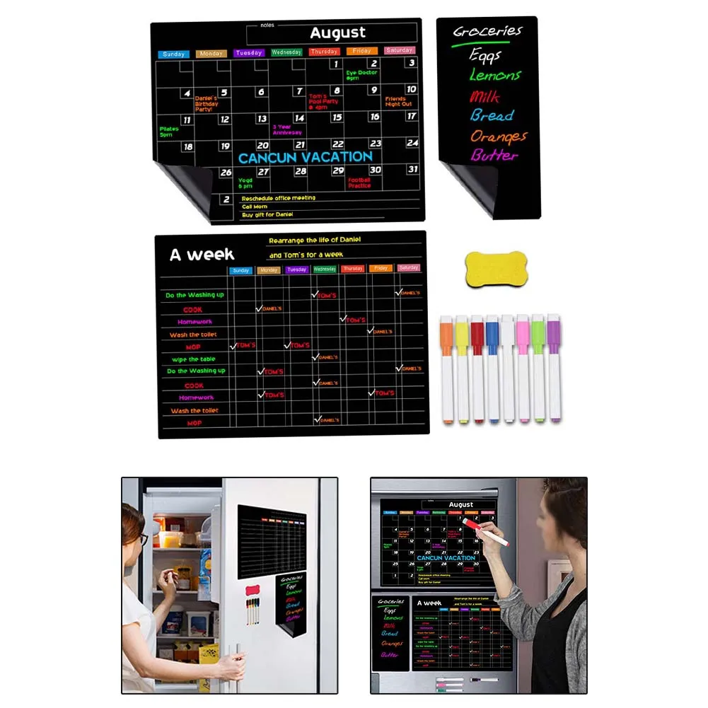 1 Set Of Dry Erase Calendar Kit Magnetic Dry Erase Calendar Kit  Monthly Weekly Whiteboard Refrigerator Planner