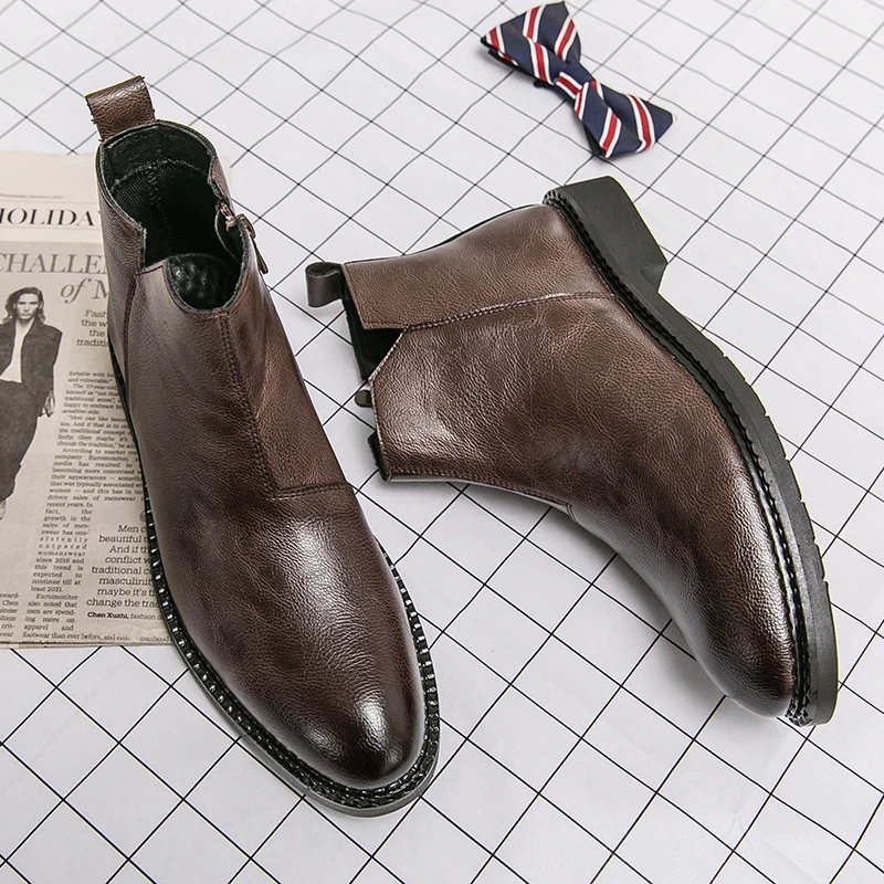 Botines de alta calidad para hombre, botas Chelsea Brogue de Gran Bretaña a la moda, zapatos de vestir formales sociales para hombre, botines de invierno 2025