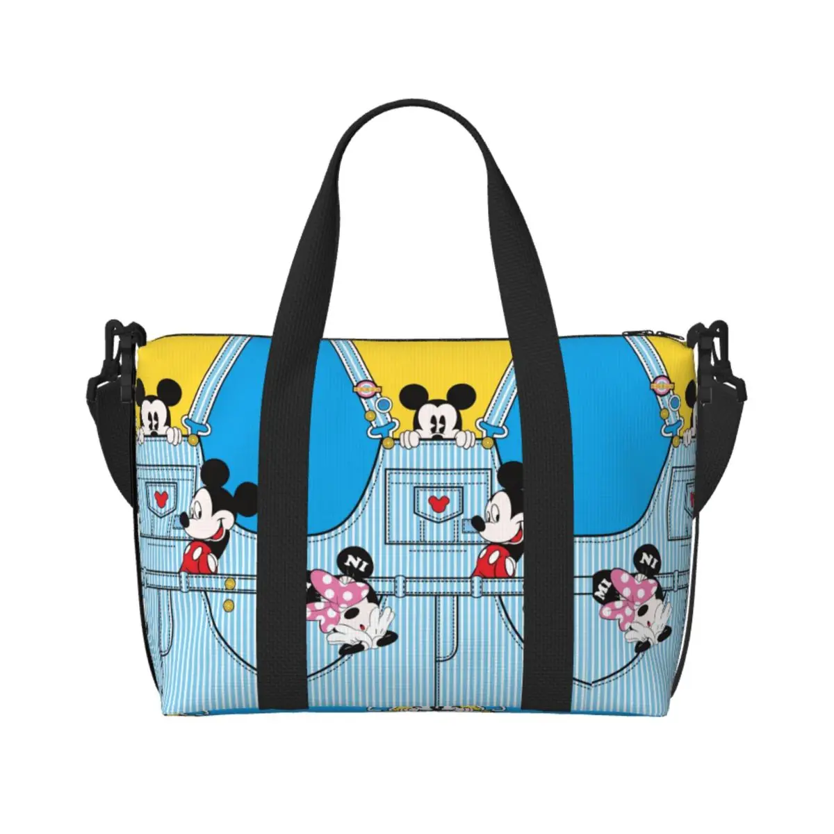 

Custom Minnie Anime Mickey Mouse Cartoon Beach Tote Bag for Women Extra Large Gym Carry On Travel Shopping Bags