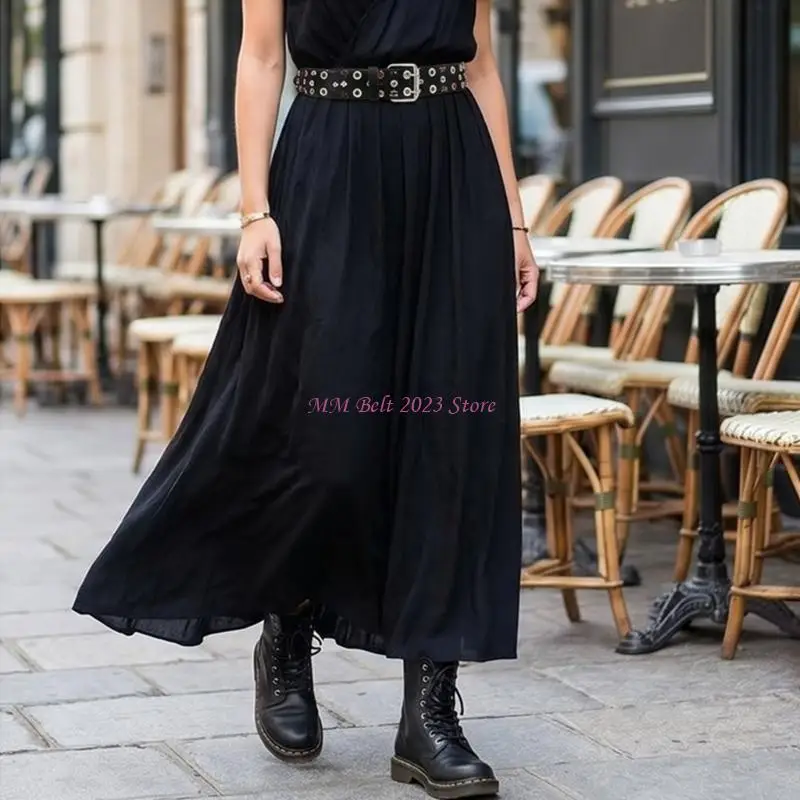 49ME Gothic Western Crystal Belt Hollow Eyelet Punk Studded Design Faux Leather Unisex
