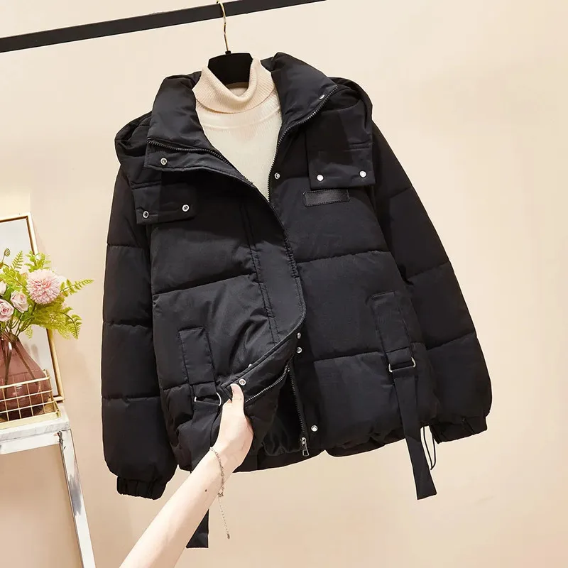 الكورية أسفل القطن وسادة مبطنة المرأة 2025 شتاء جديد قصير مبطن الدافئة سترات معطف عادية فضفاض هوديي ملابس خارجية الإناث #5