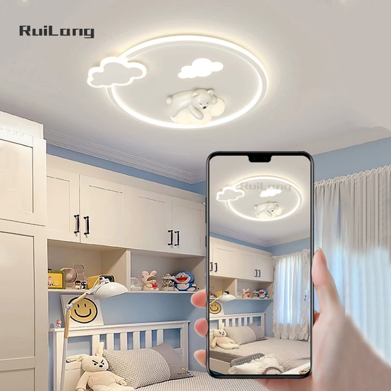 Kawaii Room Decor Bear Ceiling Lights For Children Room Boys Baby Girls Chandelier Kids Bedroom White Cloud Ceiling Lamp Plafon