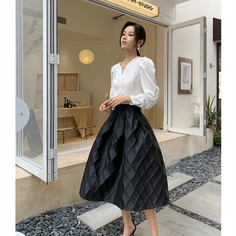 Womens Elegant Stereoscopic Plaid Skirts With Zipper Female High Waist Jacquard Black Skirt S-XXXL 2023 Spring summer Jupe Femme