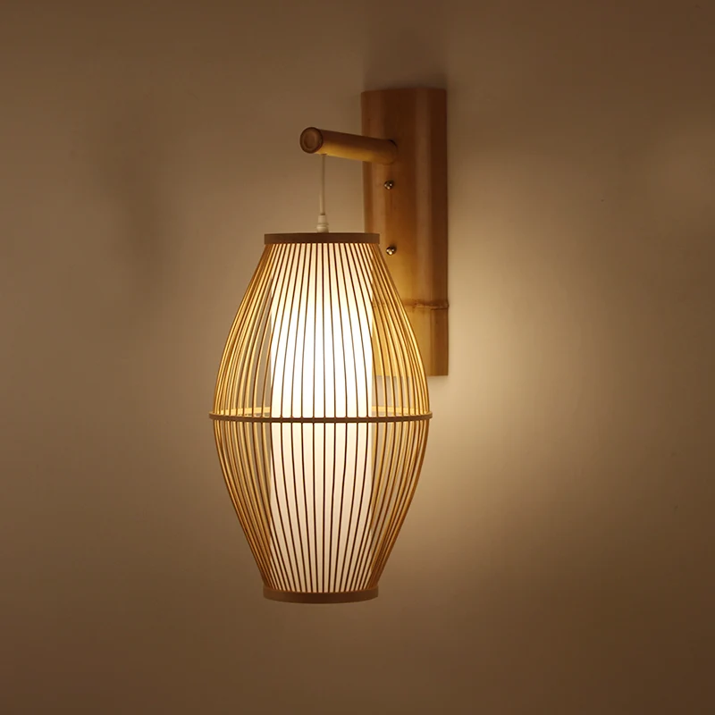 Japanese wall lights Living room Bedroom Kitchen Tea wood bedside lamp Bamboo Wicker Rattan Lantern Lampshade oriental wall lamp