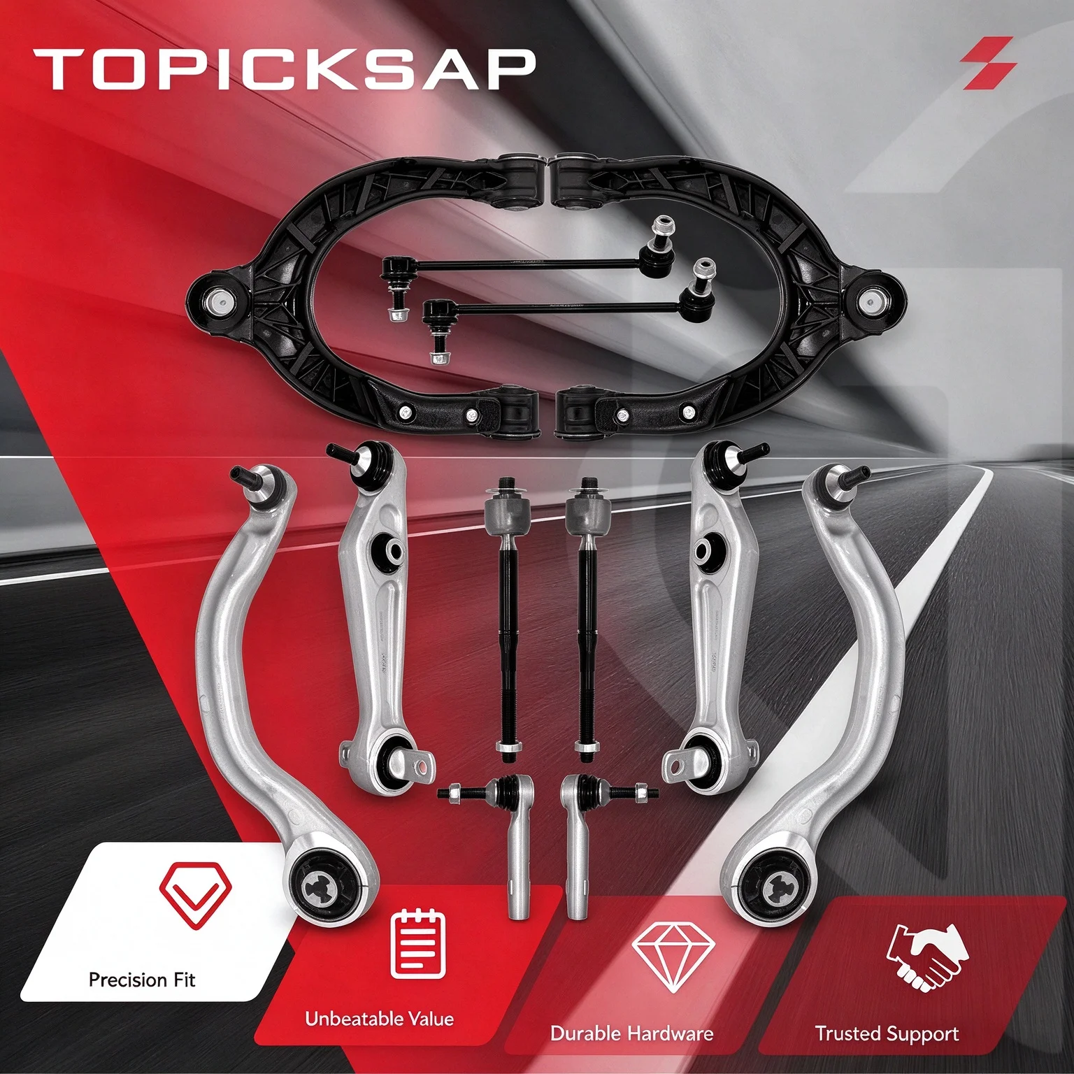 TOPICKSAP 12Pcs Front Kit Upper Lower Rearward For Control Arm Ball Joint Sway Bar Tie Rod End Link For Tesla Model 3 2017-2026