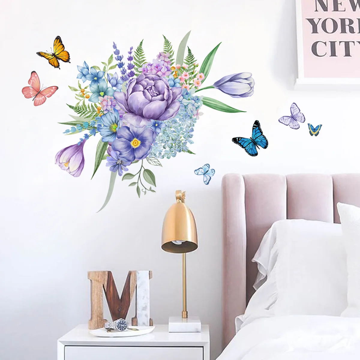 30*90cm Plant Flower Butterfly Wall Stickers Background Wall Living Room Bedroom Study Decorative Mural Wall Stickers Ms428