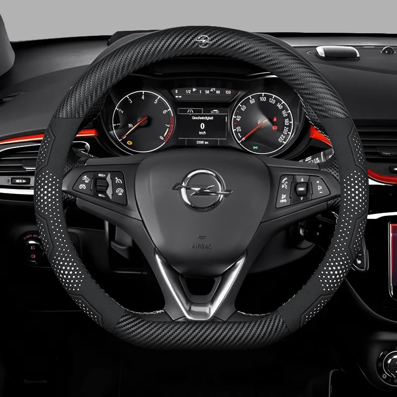 For Opel OPCline ASTRA CORSA INSIGNIA MOKKA VECTRA GTC Tigra Carbon fiber Suede Leather Car Steering Wheel Cover Accessories - view 4