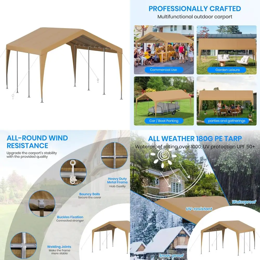 

"10x20 Heavy Duty Portable Garage with Galvanized Frame and Canopy, Including 8 Legs and 4 Wind Ropes"